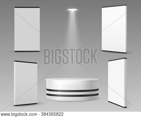Expo Wall And Stand. Realistic 3d Panels For Exhibition Or Showroom. Event, Ads Or Business Trade Em