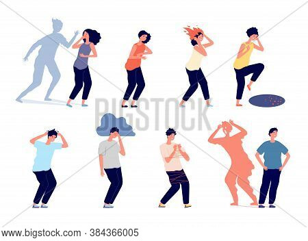 Mental Disorder. Mind Illness, Emotional Addiction And Traumatic Anxiety. People Feeling Stress Fear