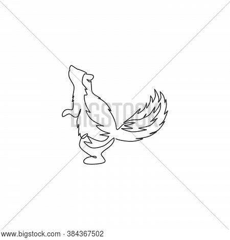 One Single Line Drawing Of Standing Funny Skunk For Company Logo Identity. Weasel Animal Mascot Conc