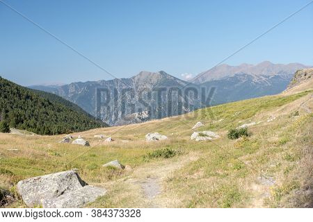 Sunny Day In Els Cortals De Encamp On Andorra, Pyrennes Mountians.