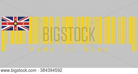 Barcode Set The Color Of Niue Flag, A Golden Yellow Flag With The Union Jack In The Upper Left With 