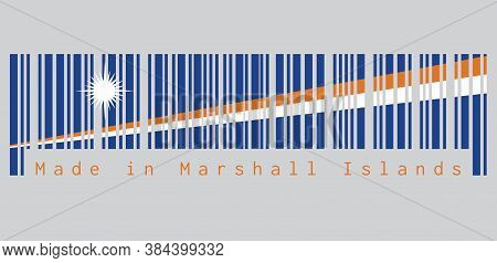 Barcode Set The Color Of Marshall Flag, A Blue Field With Two Diagonal Stripes Of Orange And White A