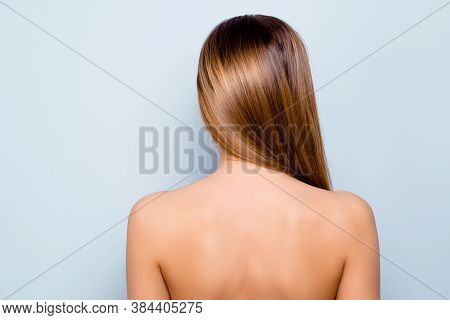 Back Behind Rear Closeup View Photo Of Pretty Gorgeous Long-haired Cute Showing Silky Shiny Perfect 
