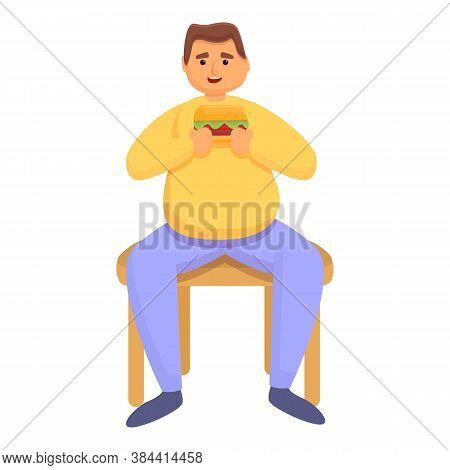 Gluttony Eating Burger Icon. Cartoon Of Gluttony Eating Burger Vector Icon For Web Design Isolated O