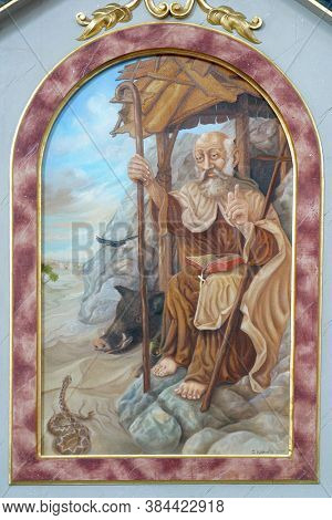 SKAKAVAC, CROATIA - JULY 02, 2014: Altar of St. Anthony the Hermit at St. Roch Church in Skakavac, Croatia