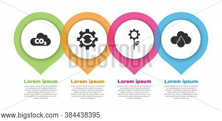 Set Co2 Emissions In Cloud, Gear And Arrows As Workflow, Leaf Plant In Gear Machine And Cloud With R
