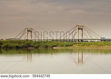 View At The Prins Willem-alexander Bridge From The Floodplains Of The River Waal Near Echteld