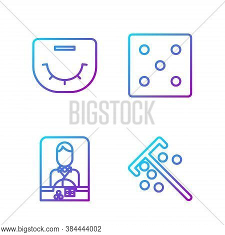 Set Line Stick For Chips, Casino Dealer, Poker Table And Game Dice. Gradient Color Icons. Vector