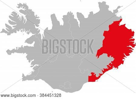 Austurland Provinces Isolated On Iceland Map. Gray Background. Backgrounds And Wallpapers.