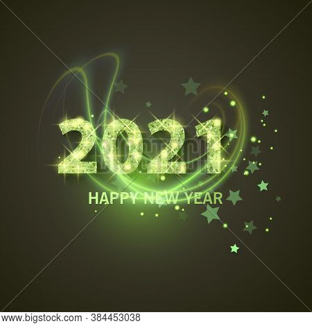 2021 Happy New Year Greeting Banner. New Year 2021 With Shining, Golden And Glitter Texturevector Ep