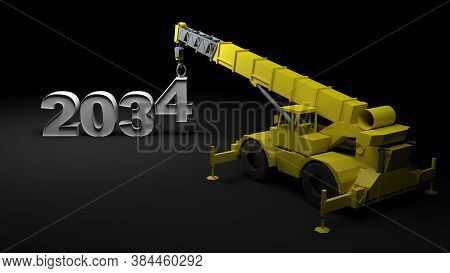 2034 being built with a crane - 3D rendering illustration