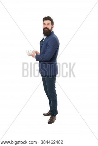 Sometimes Its Ok To Be Egoist. Egoist Hold Crown Isolated On White. Egoist Or Big Boss. Ambitious Bu