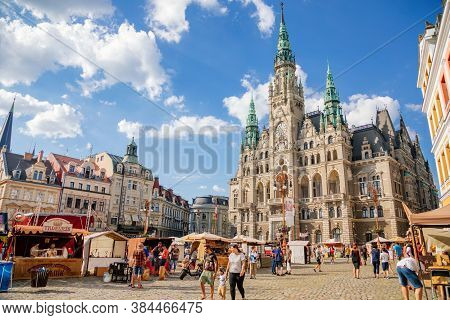 Fair Near Neo-renaissance Town Hall, Liberec, North Bohemia, Czech Republic, August 16, 2020.
