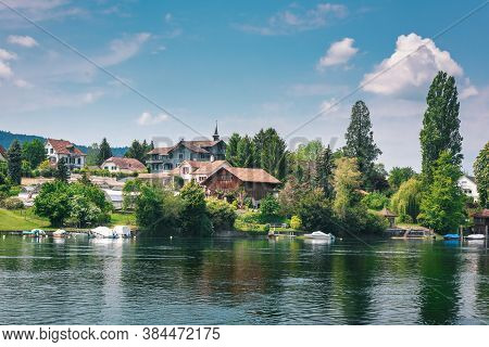 Cityscape Scenery And Swiss Village Culture At Stein Am Rhein City, Switzerland. Beautiful Nature Wa