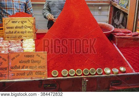 Haridwar, Garhwal, India - 3rd November 2018 : Holy Sindoor, The Symbolic Red Powder Wore By Hindu M