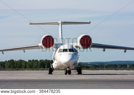 Aircraft On The Airport Apron. Front View