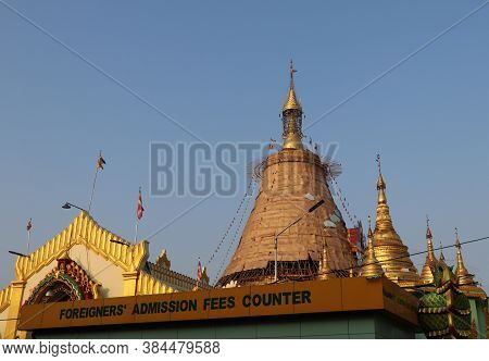 Yangon, Myanmar Feb 25, 2019: The Botataung Pagoda A Famous Pagoda Located In Downtown Yangon. It Is