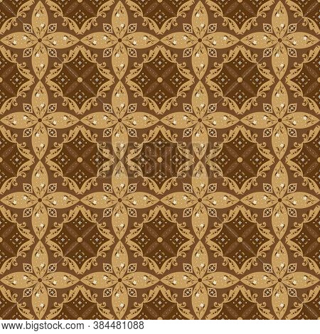 Beautiful Motif On Parang Batik Design With Seamless Golden Brown Color Design.