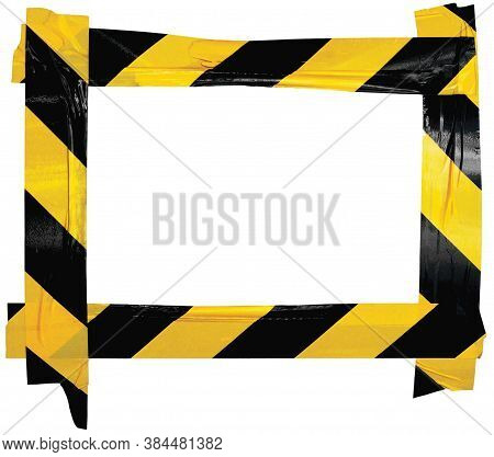 Yellow Black Caution Warning Barricade Tape Notice Sign Frame, Horizontal Adhesive Sticker Backgroun