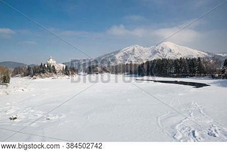 Altay, Russia - February 27, 2018: View Of River Katun In The Winter, Altay Mountains, Siberia, Russ