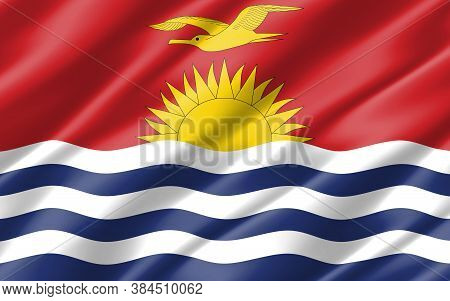 Silk Wavy Flag Of Kiribati Graphic. Wavy I-kiribati Flag Illustration. Rippled Kiribati Country Flag