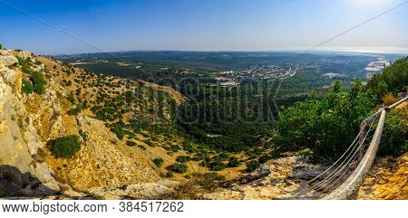 Panoramic View Of Western Galilee Landscape, With The Mediterranean Sea, In Adamit Park, Northern Is