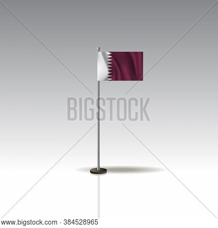 Desktop Flag Vector Image. National Quatar Flag Isolated On Gray Background.