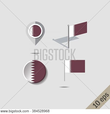 Map Pins With Flag Of Quatar - Vector Illustration