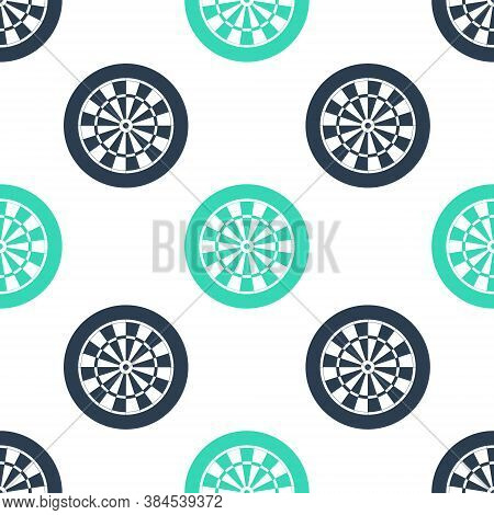 Green Classic Darts Board With Twenty Black And White Sectors Icon Isolated Seamless Pattern On Whit