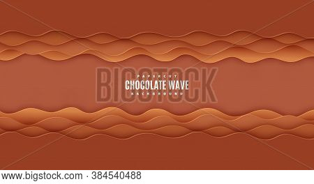 Wavy Border Chocolate Color Layered 3d Wallpaper. Vector Background With Brown Waves Shapes In Paper