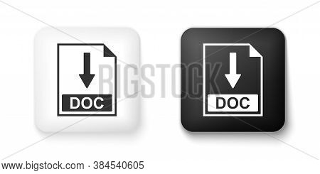 Black And White Doc File Document Icon. Download Doc Button Icon Isolated On White Background. Squar