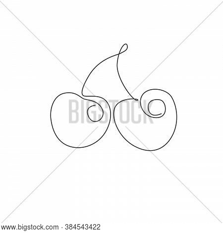 Single Continuous Line Drawing Of Whole Healthy Organic Cherries For Orchard Logo Identity. Fresh Fr