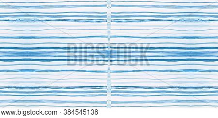 Nautical Grunge Texture. Geometric Horizontal Stripe Background. Modern Ocean Textile Print. Aqua Gr