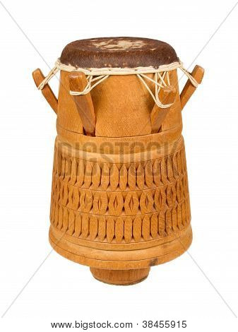 Djembe, Surinam Percussion, Handmade Wooden Drum With Goat Skin, Ethnic Musical Instrument Of Carved