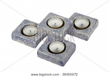 Candle-holder (pottery) Or Candlestick With Four Candles Isolated