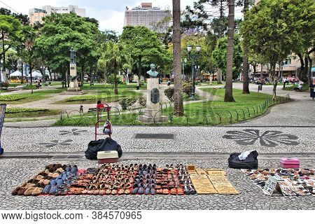 Curitiba, Brazil - October 7, 2014: Local Marketplace Hand Made Shoes Downtown Curitiba, Brazil. Cur