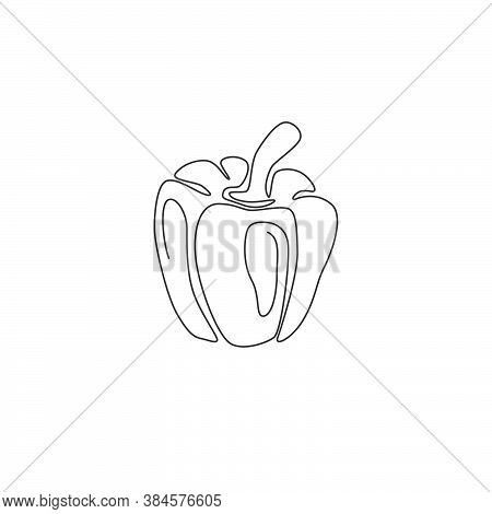 One Continuous Line Drawing Whole Healthy Organic Paprika For Plantation Logo Identity. Fresh Bell P