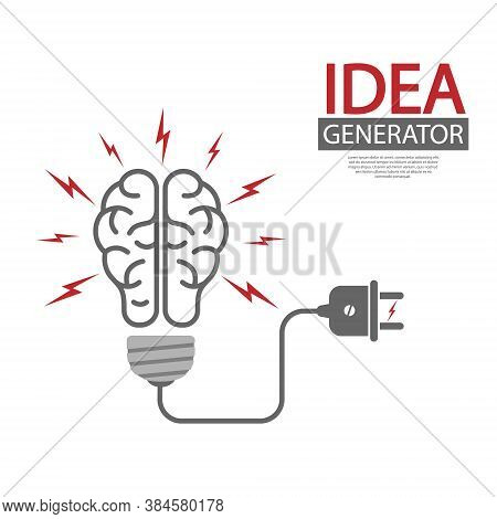 Idea Generator. The Human Brain And The Light Bulb. Editable Vector Illustration For Website, Bookle