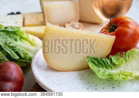 Cheese Collection, French Fol Epi  Cheese With Many Little Holes, Etorki, Tomme Noire Des Pyrenees A