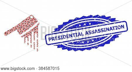 Presidential Assassination Rubber Stamp Seal And Vector Recursion Collage Blood Butchery Knife. Blue
