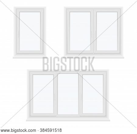 Windows Plastic Single, Double, Three Leaf Closed Models Realistic Set. Glazing, Installation Concep