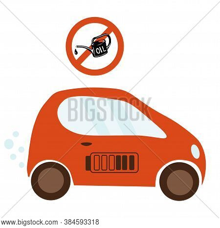 Vector Stock Illustration Of An Electric Car. Sticker Template For Norway Prohibiting Petrol Cars. E
