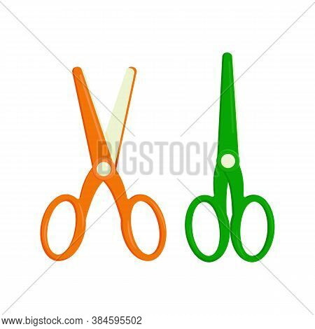 Flat Vector Illustration: Open And Closed Scissors.