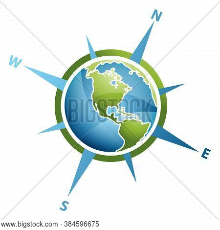 Modern And Colorful Design Compass With Globe For Element Design Symbol. Vector Illustration Eps.8 E