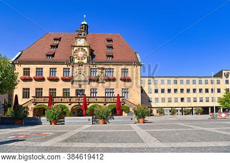 Heilbronn, Germany - September 2020: Beautiful Old Historic City Hall Building At Market Place Of He