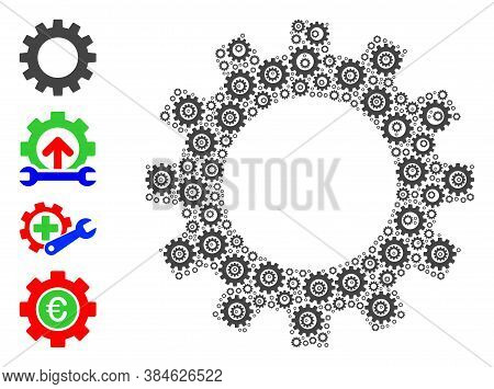 Vector Gearwheel Collage Is Done From Random Self Gearwheel Items. Recursion Collage From Gearwheel.