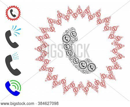 Vector Telephone Alert Collage Is Constructed Of Random Recursive Telephone Alert Elements. Recursiv