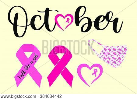 October Breast Cancer Awareness Month Icons Set