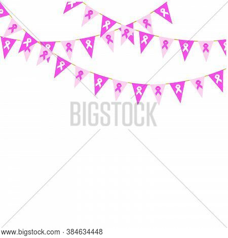 Banner garlands awareness breast cancer ribbons October
