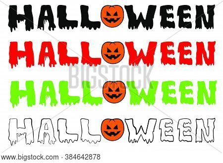 Happy Halloween Set Text With Haunted Pumpkin